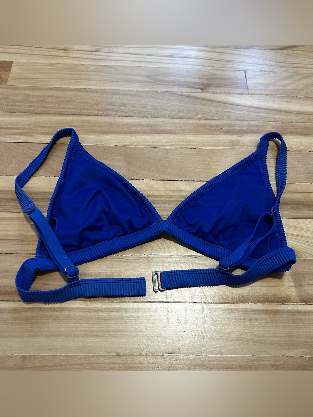 Blue Ribbed Triangle Bikini Top - Picture 2 of 4
